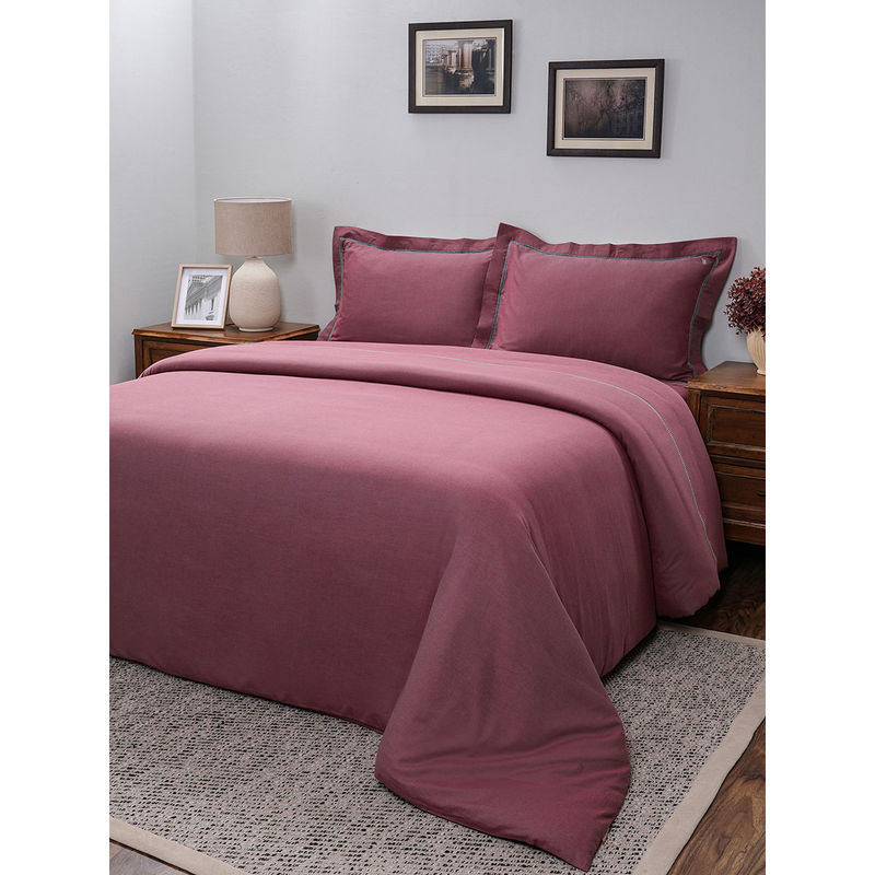 Maspar Mauve 100% Cotton Solid Duvet with 2 Pillow Covers (Double)