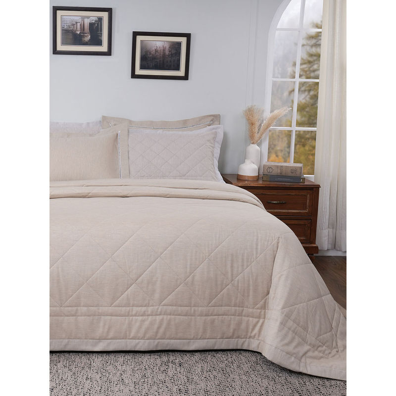 Maspar Beige Summer Ac Room Cotton Bed Soild Quilt (Single)