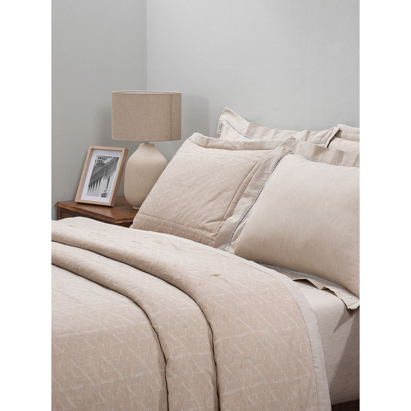 Maspar Beige Summer Ac Room Cotton Bed Geometric Print Quilt (Single)