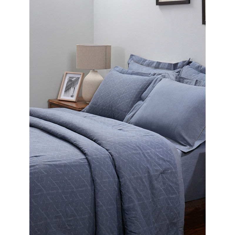 Maspar Blue Summer Ac Room Cotton Bed Geometric Print Quilt (Double)