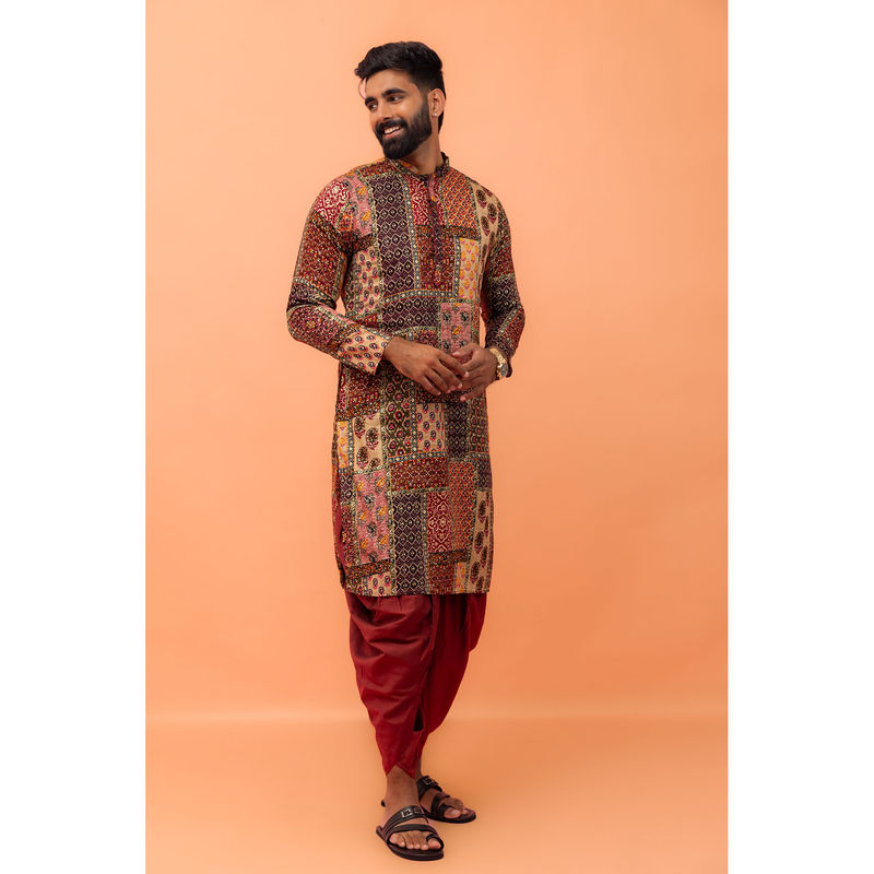KISAH Mens Multi-Color Printed Kurta With Dhoti (Set of 2) (38)