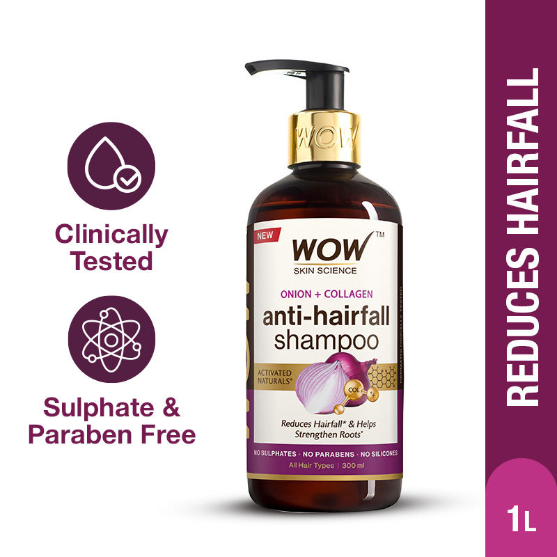 WOW Skin Science Onion & Collagen Anti Hairfall Shampoo - Strenghtens Roots & Prevents Hair Breakage