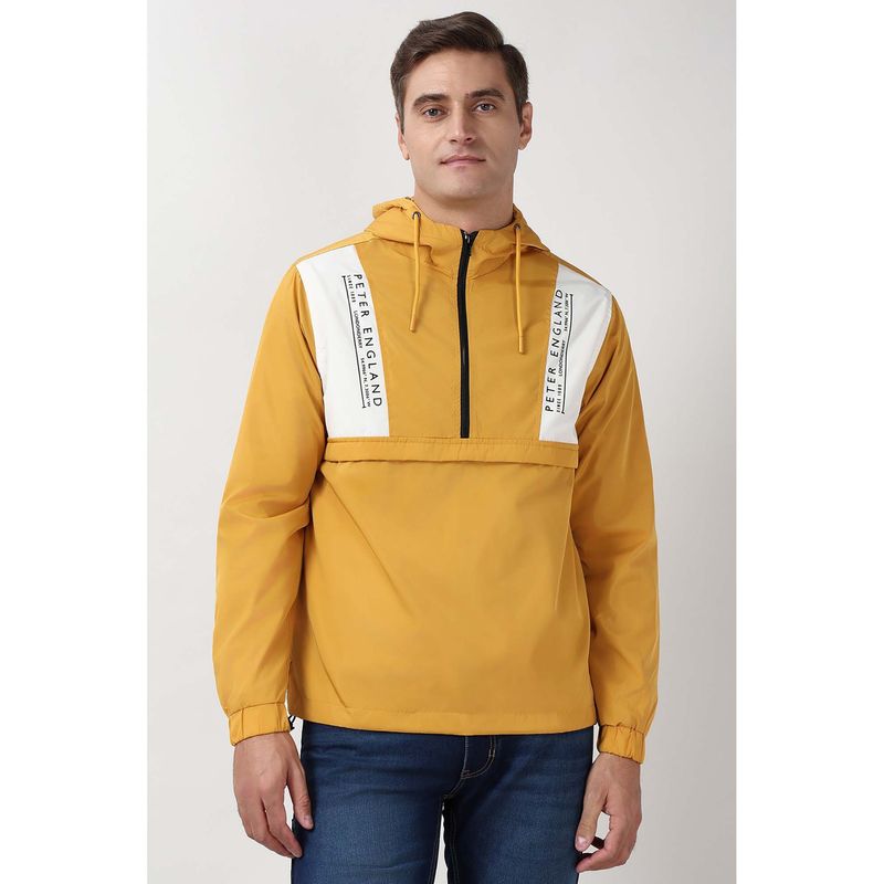 Peter England Men Yellow Graphic Print Hoodie (L)
