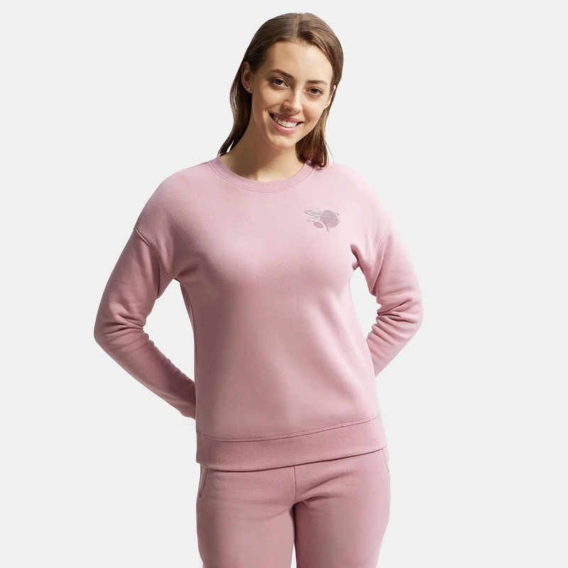Jockey U109 Women Super Combed Cotton Fleece Fabric Printed Sweatshirt - Lilas (M)