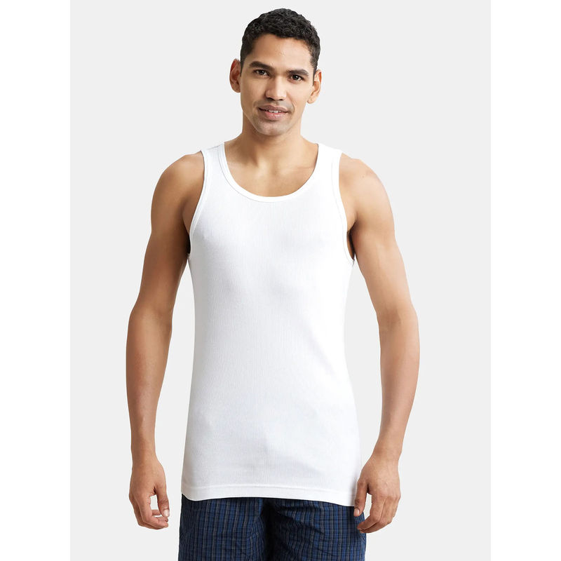 Jockey 8823 Men Super Combed Cotton Rib Round Neck Vest - White (L)