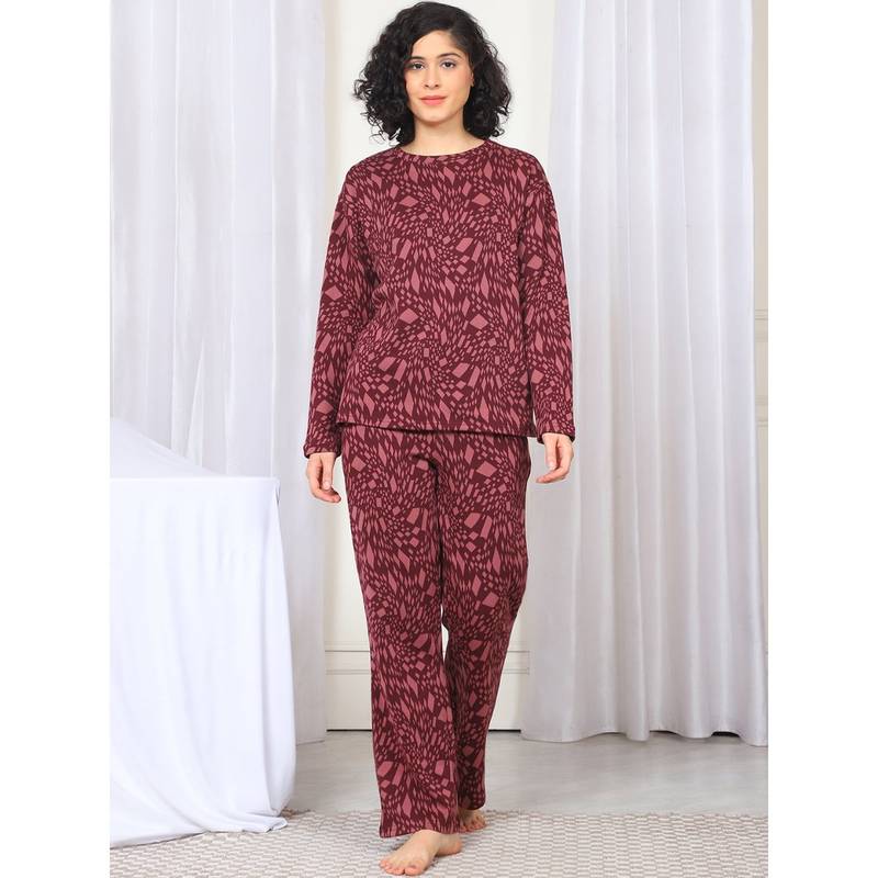 Kanvin Women Winter Printed Red Top with Pajama (Set of 2) (2XL)