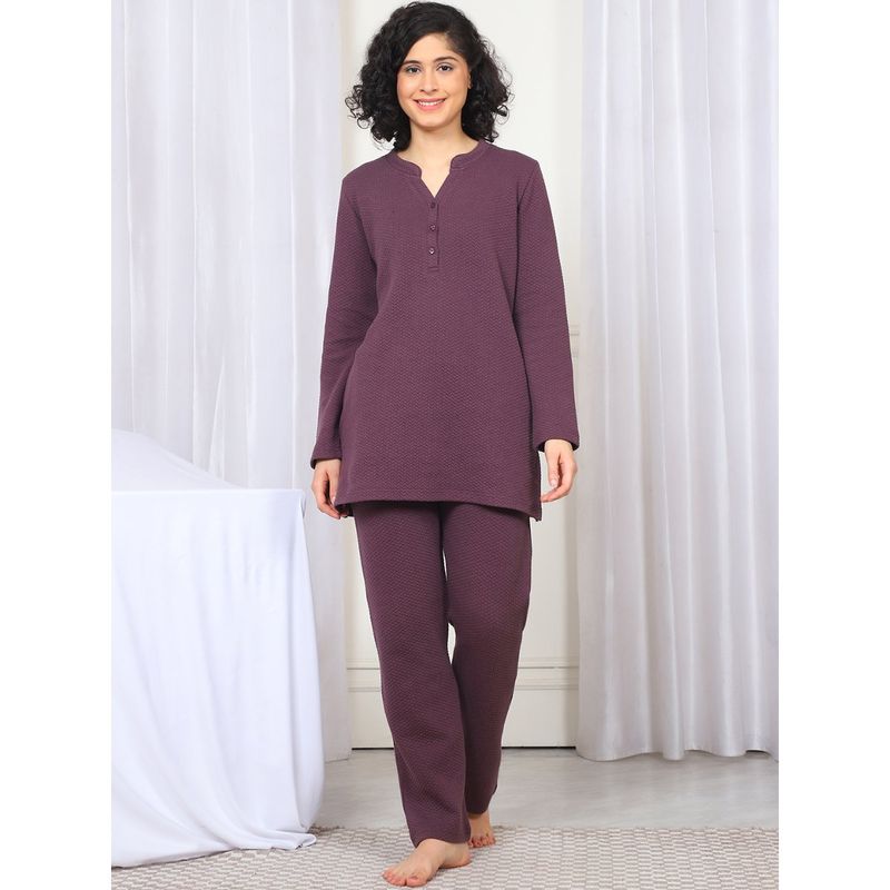 Kanvin Women Winter Textured Pink Kurti with Pajama (Set of 2) (4XL)