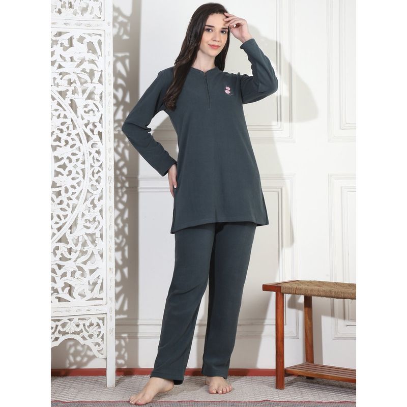 Kanvin Women Winter Solid Green Kurti with Pajama (Set of 2) (2XL)