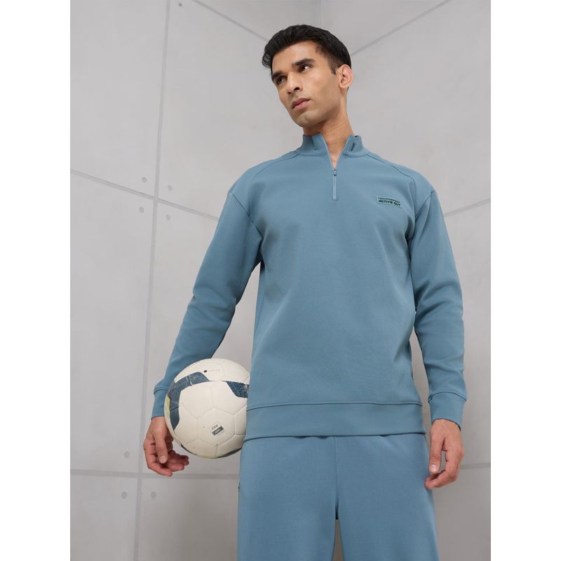 Technosport Men Mock Neck Slim Fit Solid Active Out Sweatshirt with Elastoplus for Gym (M)