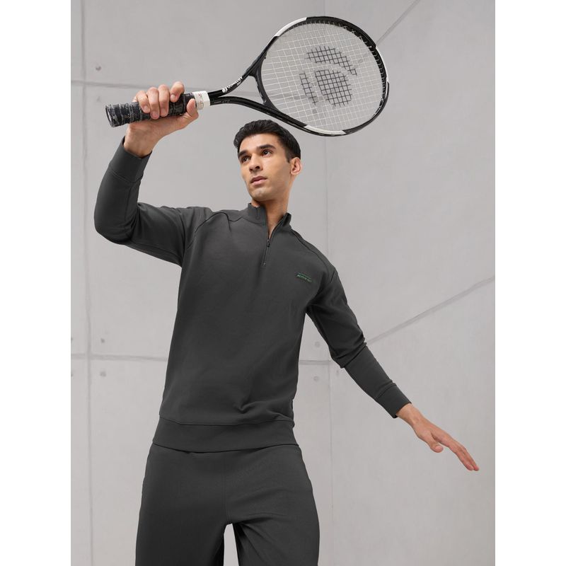 Technosport Men Mock Neck Slim Fit Solid Active Out Sweatshirt with Elastoplus for Gym (M)