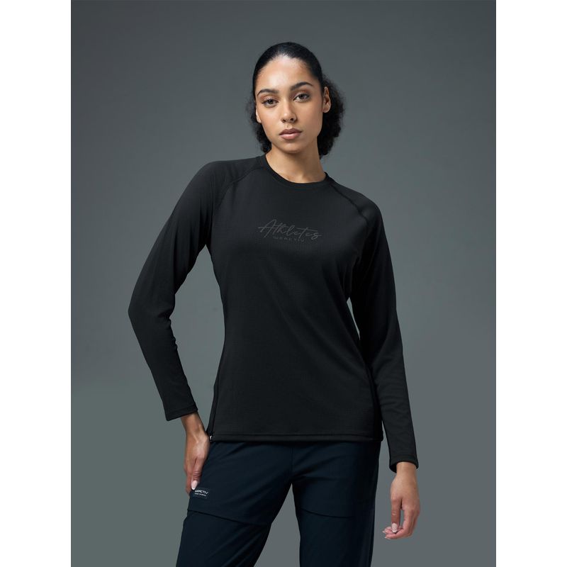 Technosport Women Printed Sports T-Shirt for Yoga and Fitness with Technocool+ - Black (L)