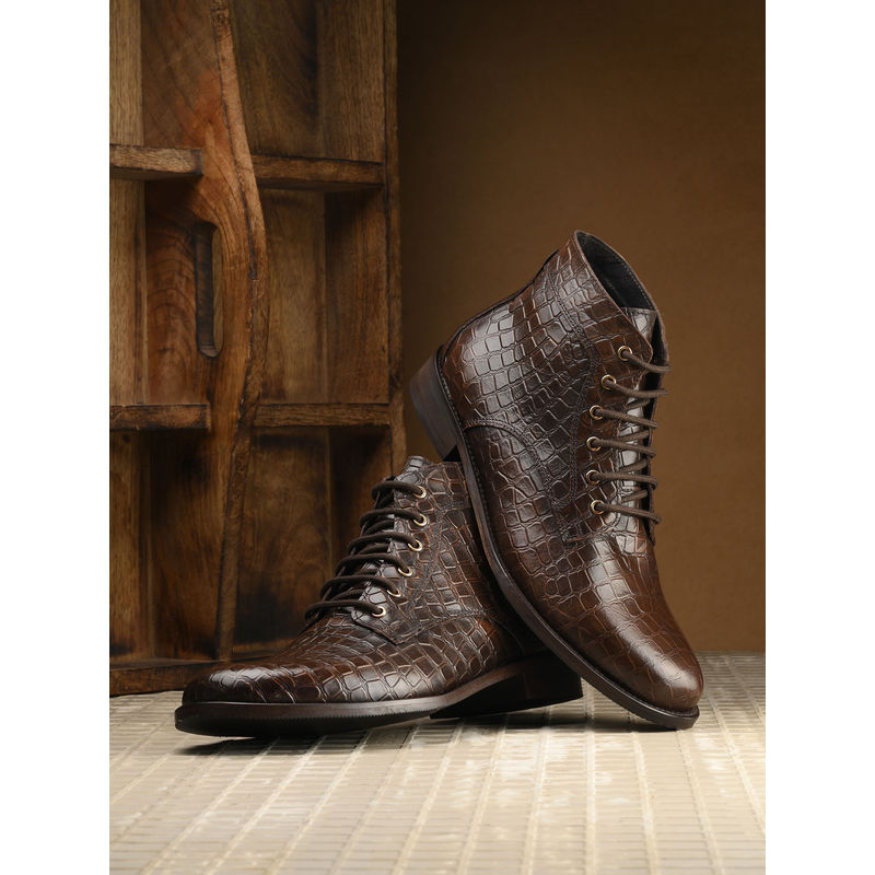 CARLO ROMANO Brown Italian Premium Range Croco Leather Boot for Men (UK 10)