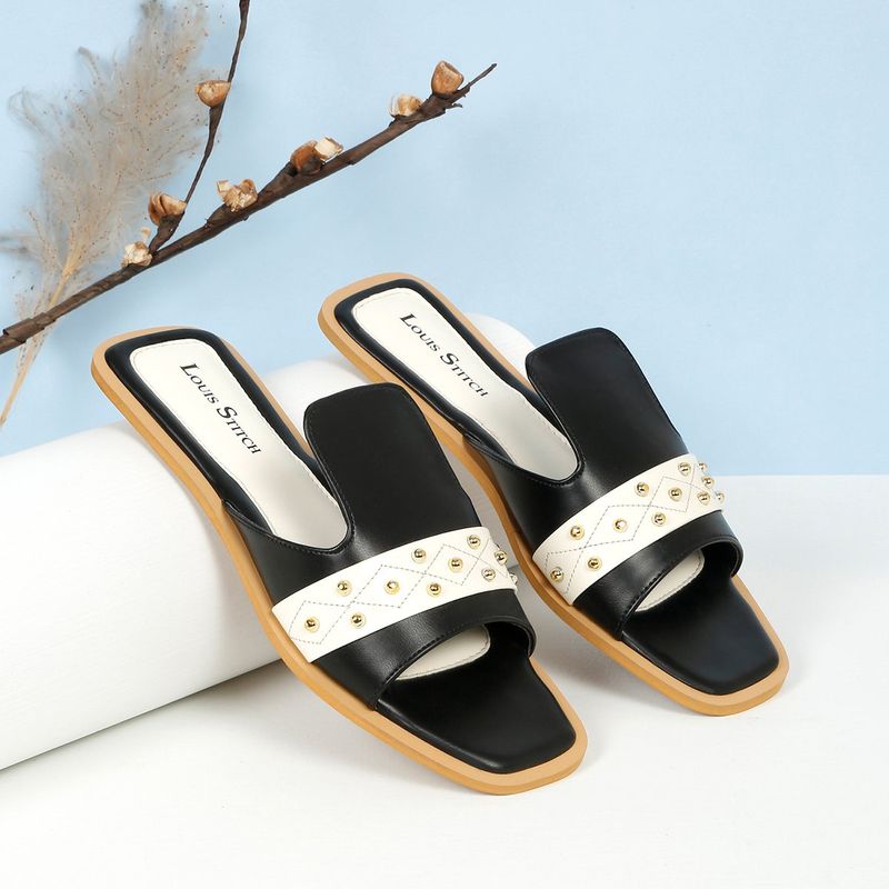 Louis Stitch Women Dual Tone Black Open Toe Flats (UK 4)