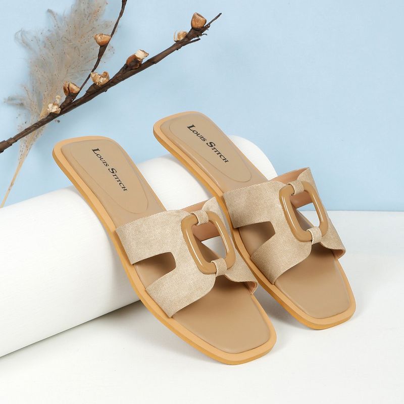 Louis Stitch Women Open Toe Slip On Beige Flats (UK 4)