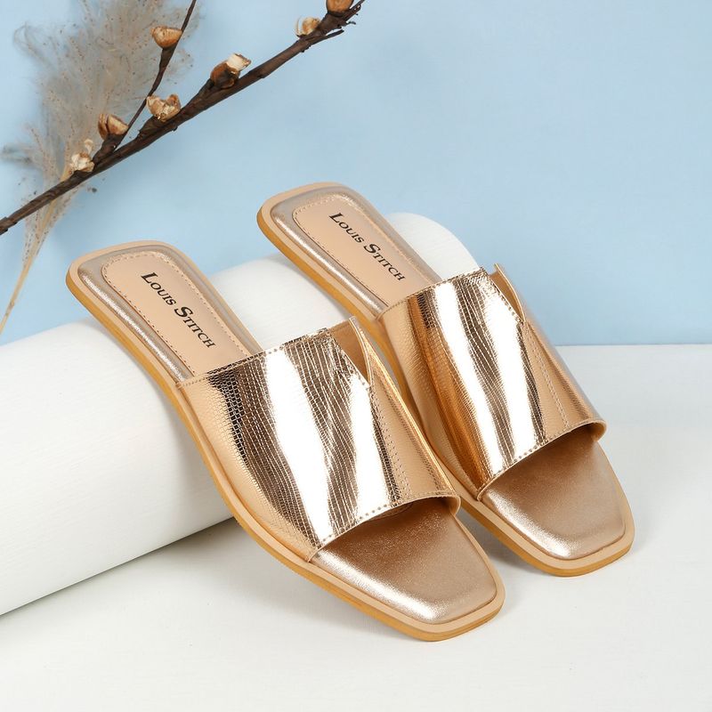 Louis Stitch Women Golden Open Toe Flats (UK 4)