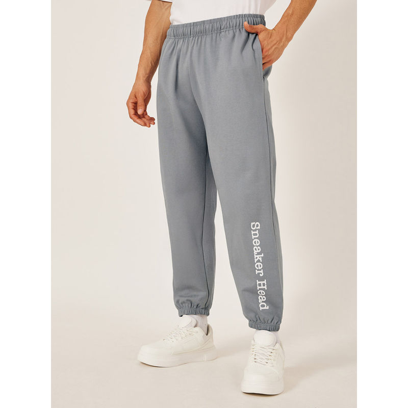 Styli Men Relaxed Fit Grey Cotton Terry Joggers (L)