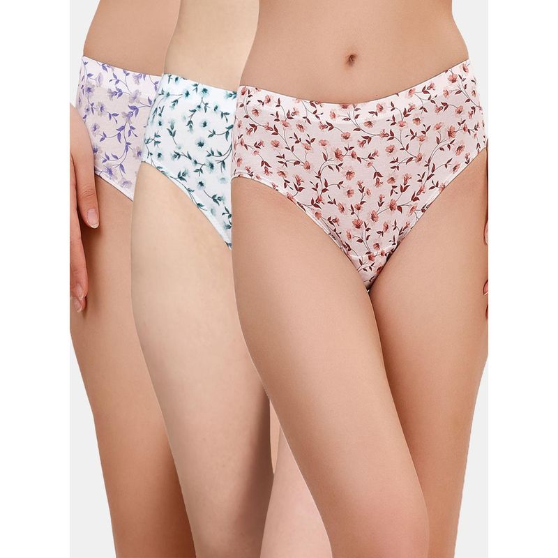 SOIE Womens High Rise Full Coverage Printed Stretch Cotton Hipster Panty (Pack of 3) (3XL)