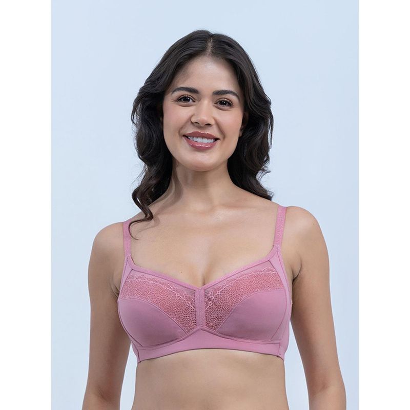 SOIE Womens Mauve Non Padded Non-Wired Full Coverage Lacy T-Shirt Bra (40D)