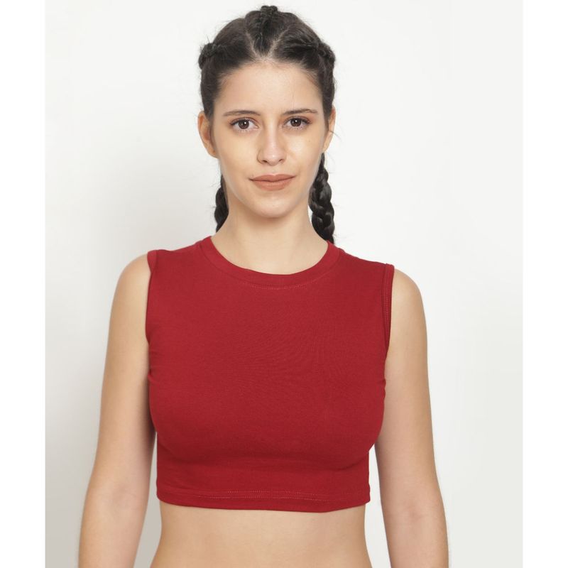The Dance Bible Sleeveless Mock Neck Maroon Sports Crop Top (L)