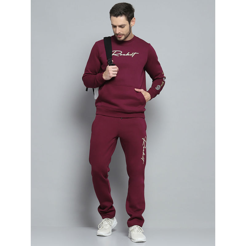 Rock.it Mens Typography Wine Round Neck Full Sleeve Sweatshirt with Trackpant (Set of 2) (3XL)