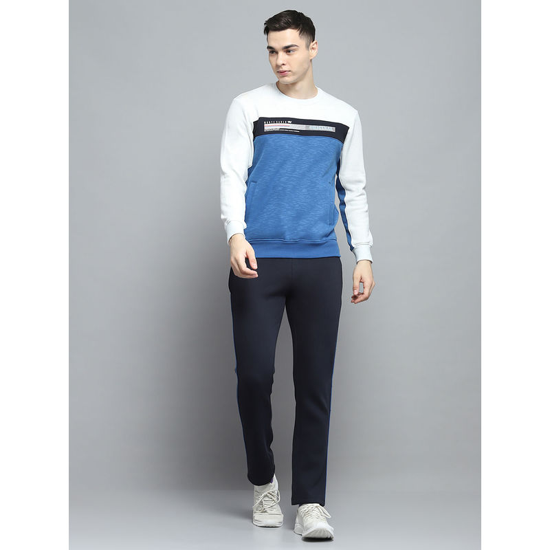 Monte Carlo Mens Colorblock Navy Blue Round Neck Sweatshirt with Trackpant (Set of 2) (XL)