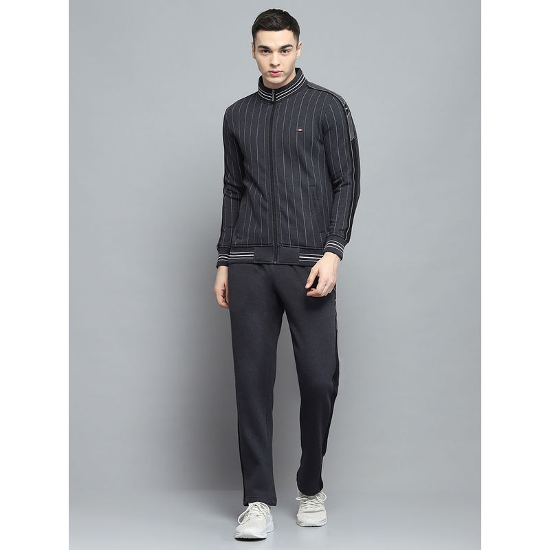 Monte Carlo Mens Stripes Black High Neck Full Sleeve Sweatshirt with Trackpant (Set of 2) (3XL)
