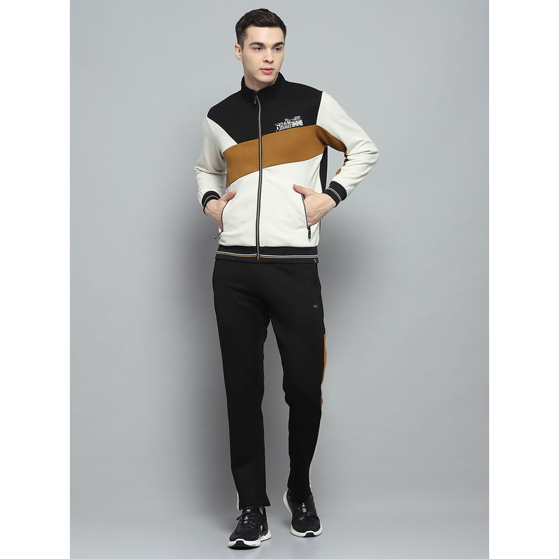 Monte Carlo Mens Colorblock Black White High Neck Sweatshirt with Trackpant (Set of 2) (XL)