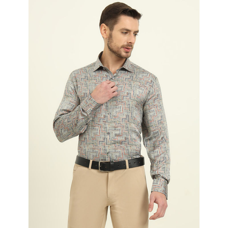 JadeBlue Men Pista Green Print Slim Fit Party Wear Formal Shirt (39)