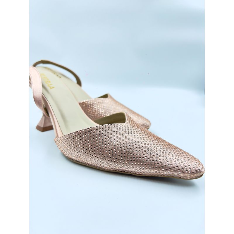 ELVIRAA Rhinestone Closed Toe Mules Heels Rose Gold (EURO 36)