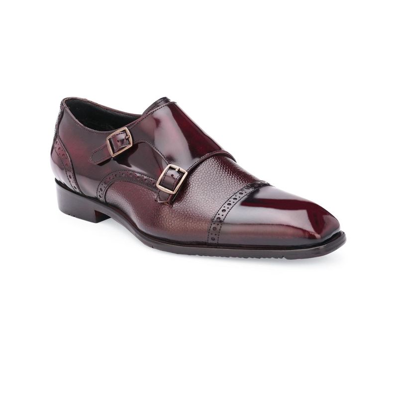 HARRYKSON LONDON Mens Double Italian Leather Formal Monk Straps - Maroon (UK 8)