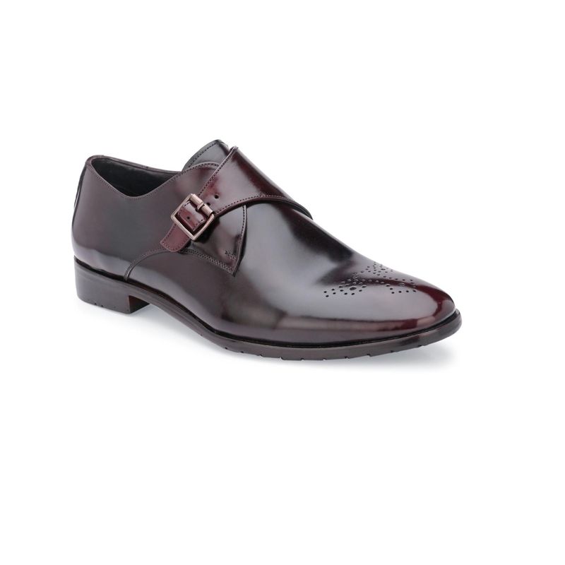 HARRYKSON LONDON Mens Italian Leather Single Formal Monk Straps - Maroon (UK 6)