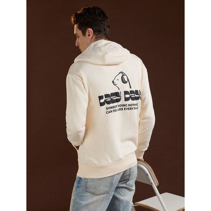 THE BEAR HOUSE Men Cream Printed Relaxed Fit Hoodie (L)