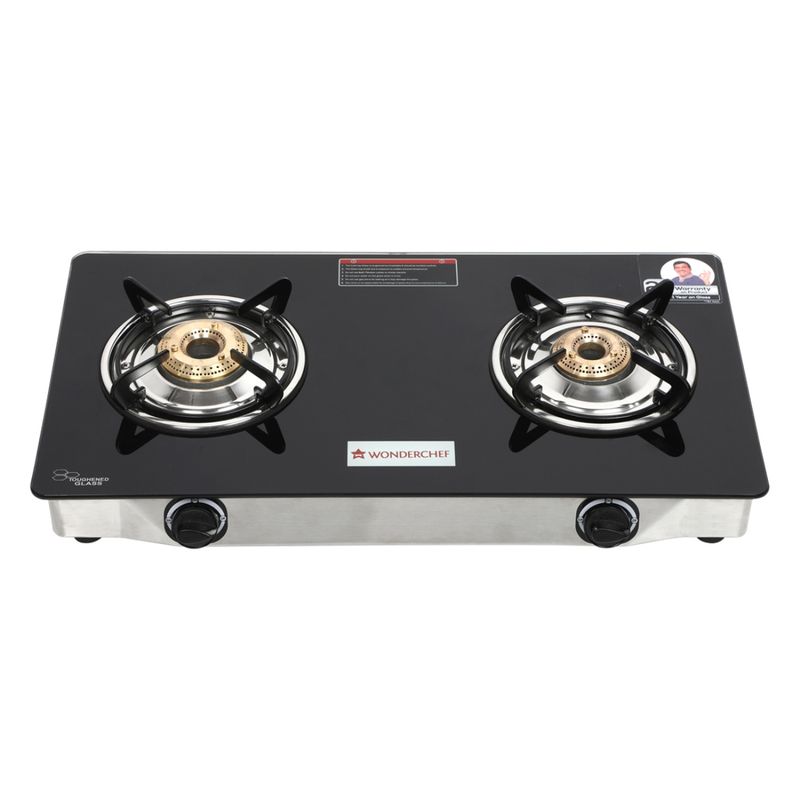 Wonderchef Zest 2 Burner Manual Ignition Glass Cooktop, Black 7mm