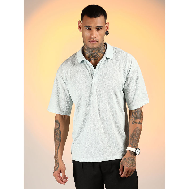Campus Sutra Men'S Baby Blue Rhombus-Self Design Polo T-Shirt (L)