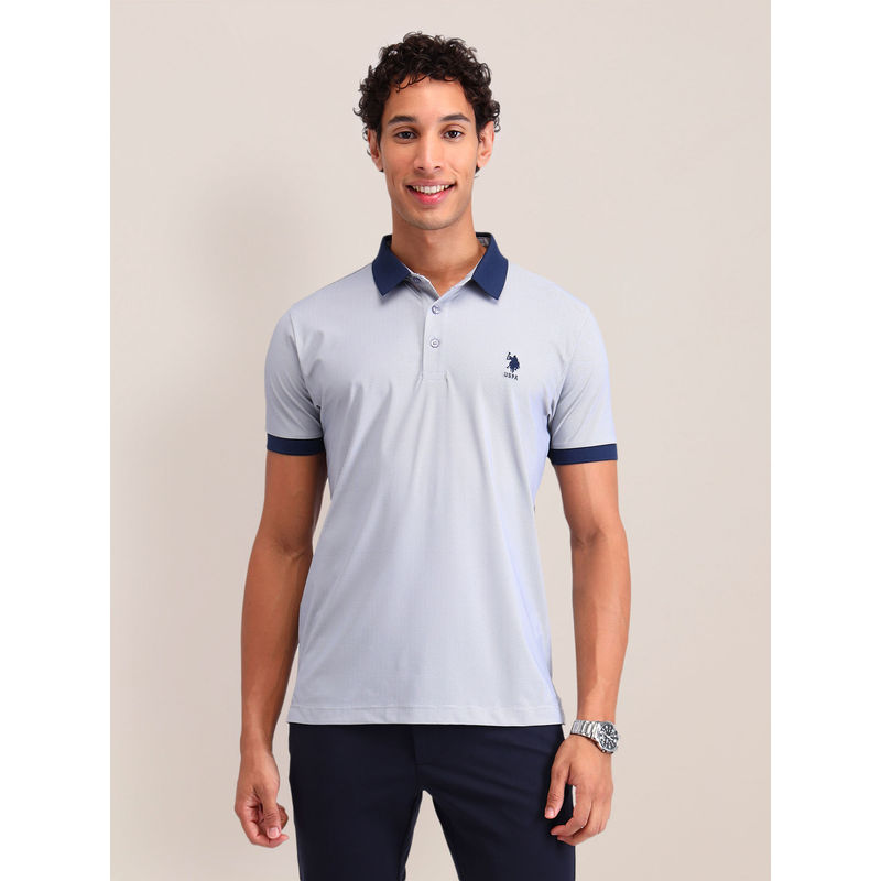 U.S. POLO ASSN. Men'S Blue Textured Polo T-Shirt (S)