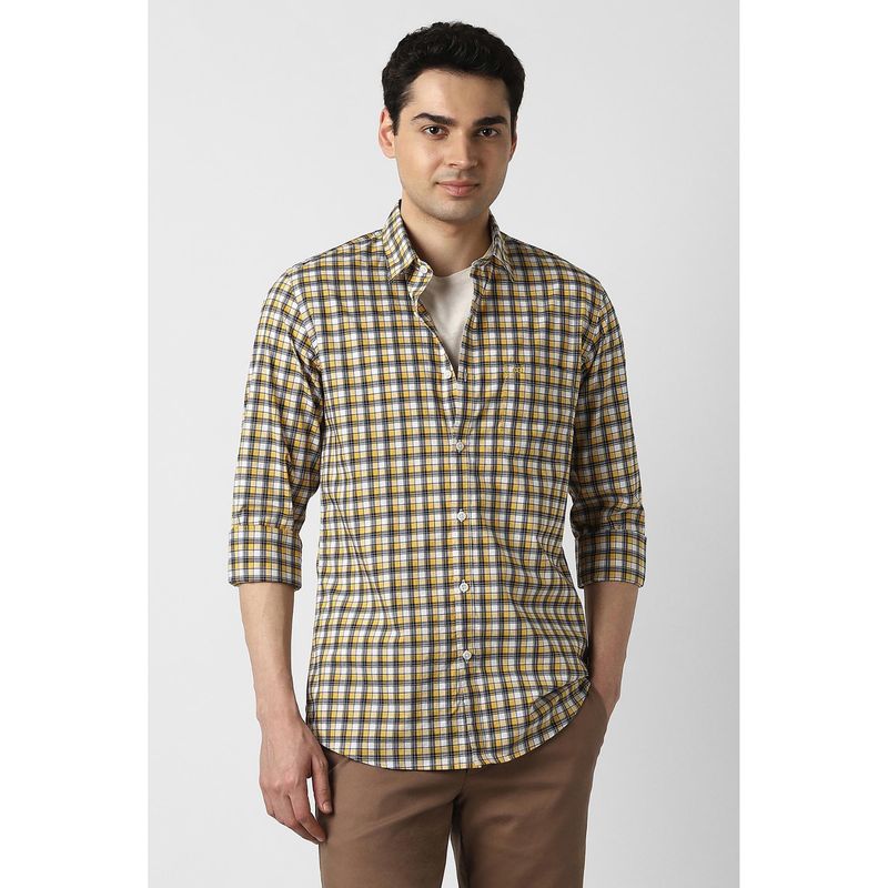 Peter England Men Yellow Regular Fit Check Full Sleeves Casual Shirt (40)