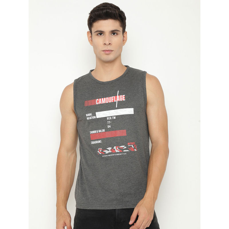 CHKOKKO Darkgrey Men Cotton Gym Tank Tops (S)