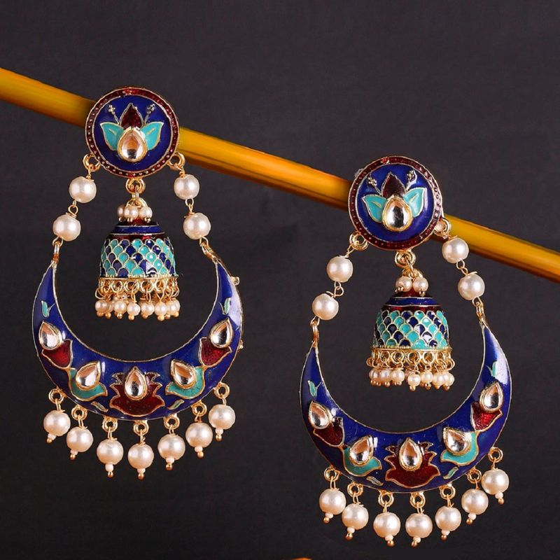 Fabula Deep Blue Meenakari Enamel With Kundan & Pearls Ethnic Chandbali  Earrings: Buy Fabula Deep Blue Meenakari Enamel With Kundan & Pearls Ethnic  Chandbali Earrings Online at Best Price in India |