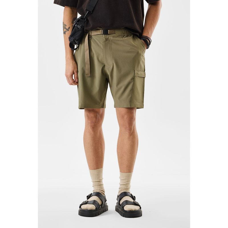 Snitch Olive Textured Regular Casual Shorts for Men (28)
