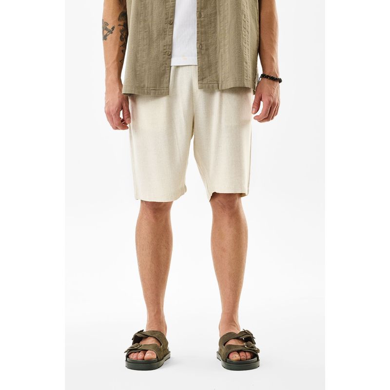 Snitch Cream Solid Casual Wear Shorts for Men (28)