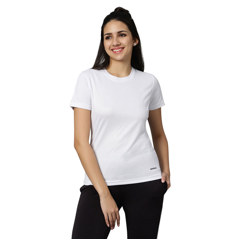 Omtex Womens Activewear T Shirt Regular Fit for Casual Wear White (S)