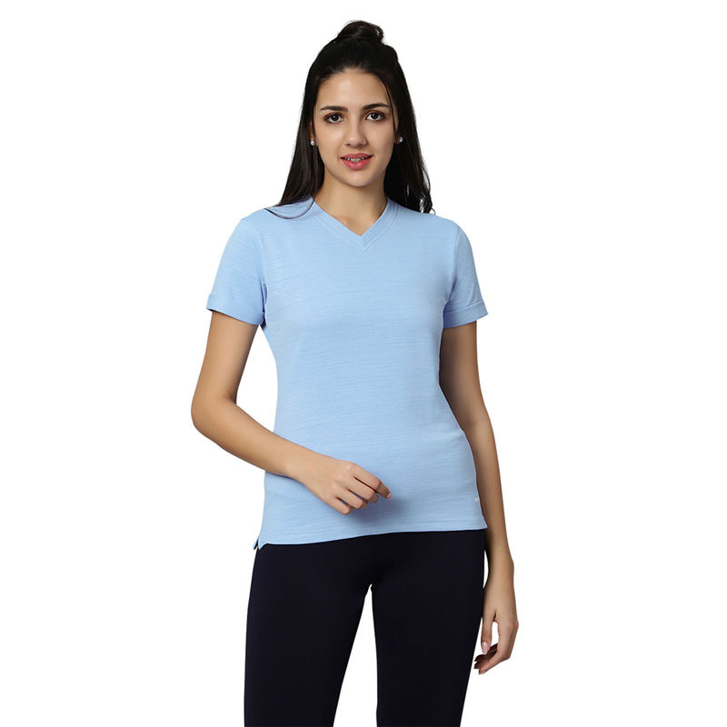 Omtex Fitness Casual Gym Sports V Neck Activewear T Shirt for Women Sky Blue (S)