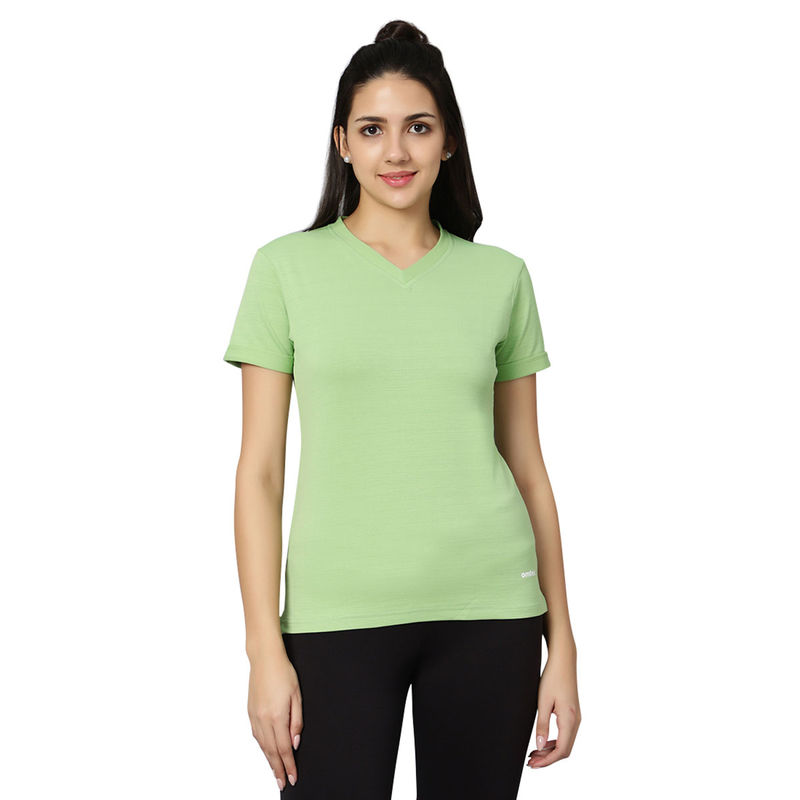 Omtex Fitness Casual Gym Sports V Neck Activewear T Shirt for Women Mint Green (2XL)