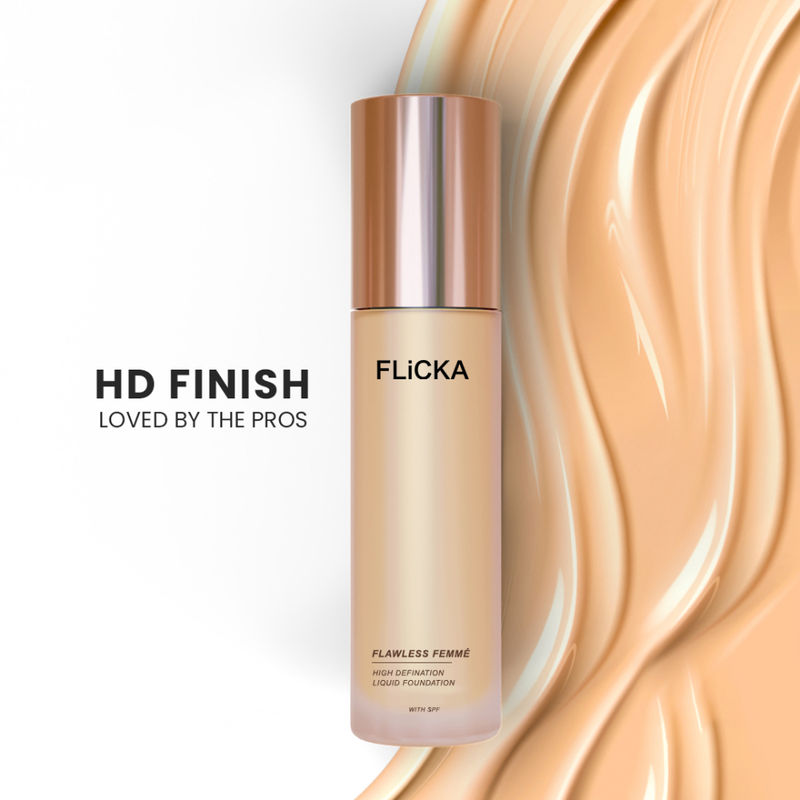 Flicka Flawless Femme Hd Liquid Foundation Dewy Finish Long Lasting Medium High Coverage - Fair
