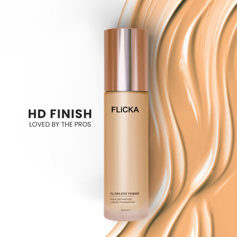Flicka Flawless Femme Hd Liquid Foundation Dewy Finish Long Lasting Medium High Coverage 02 Ivory