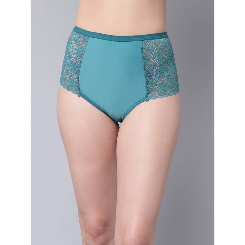 AOBA Women Green Solid Lace Hipster Briefs Panty (M)