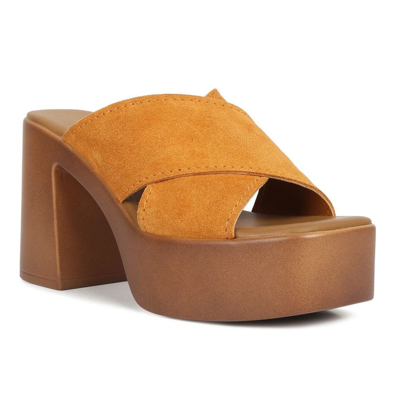 Rag & Co Criss Cross Strap Block Heels In Light Tan (EURO 38)