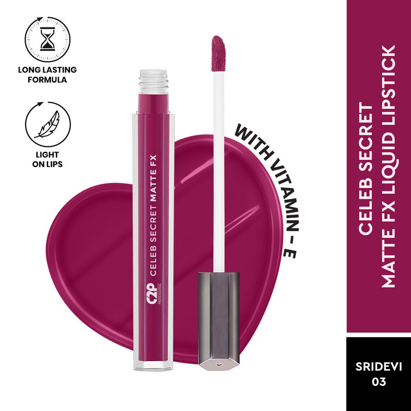 C2P Pro Celeb Secret All Day Matte Long Lasting Transferproof Liquid Lipstick - Sridevi 03
