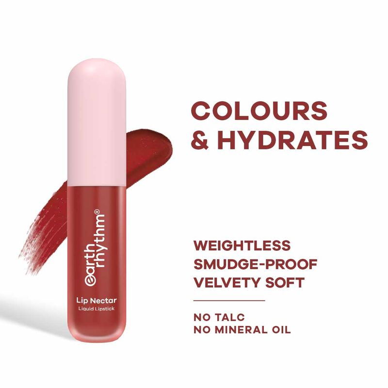 Earth Rhythm Lip Nectar Matte Liquid Lipstick, Weightless, Never Drying, No Mineral Oil - Cherry