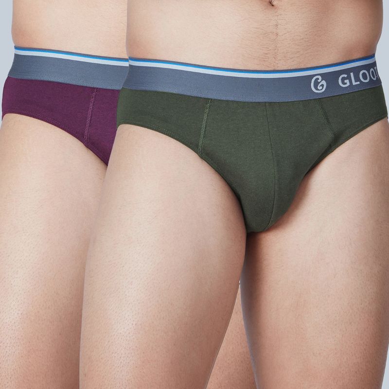GLOOT Pure Cotton Stretch Brief with No-Itch Elastic and Anti Odour GLI014 Multicolor (Pack of 2) (XL)